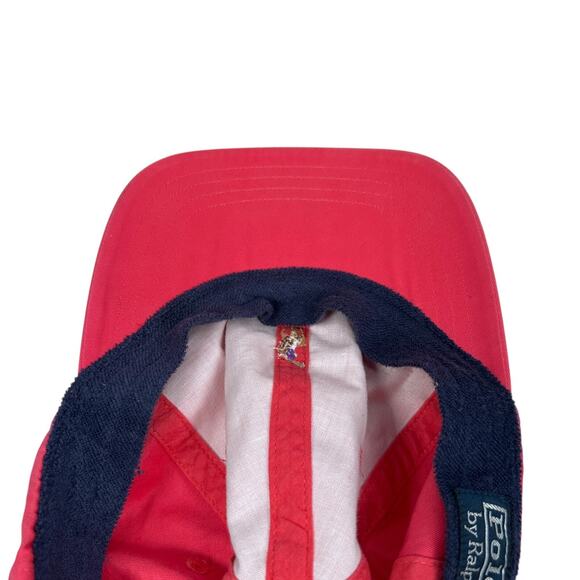 Vintage Polo Ralph Lauren Dad Strapback Hat Reddish Pink Terry Cloth Sweatband - Picture 6 of 10